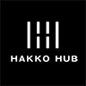 Hakko Hub white logo on black background color