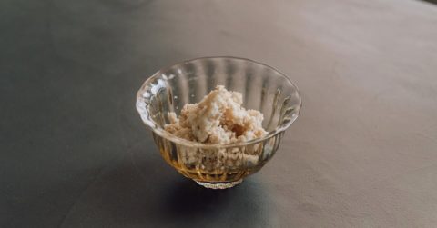 Sake kasu in a glass bowl